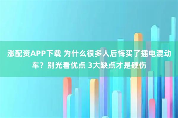 涨配资APP下载 为什么很多人后悔买了插电混动车？别光看优点 3大缺点才是硬伤